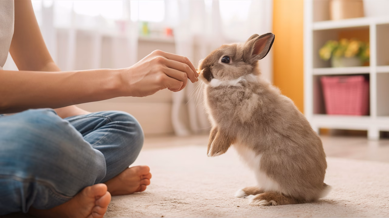 Bonding with your bunny through training Human interacting with trained rabbit