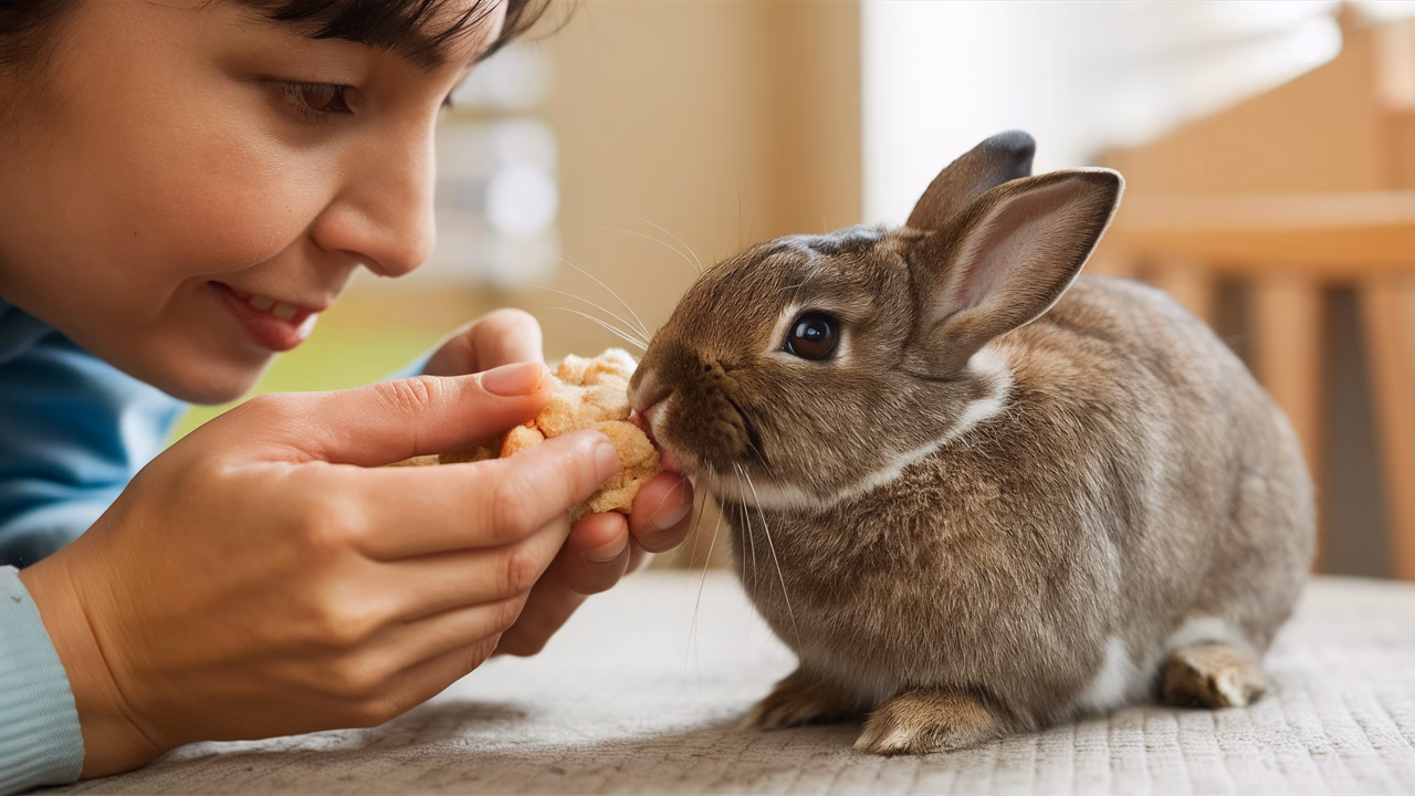 Owner building bond with rabbit Bonding with rabbit
