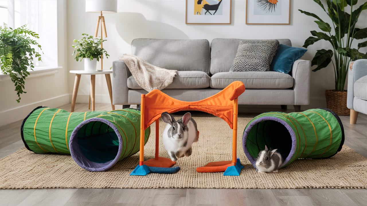 Rabbit indoor agility course Indoor agility setup for rabbits