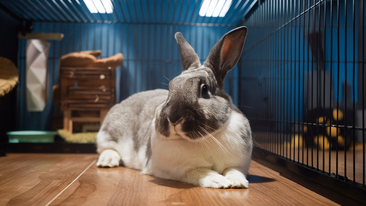 large rabbit breed in a spacious indoor cage large rabbit breed in a spacious indoor cage