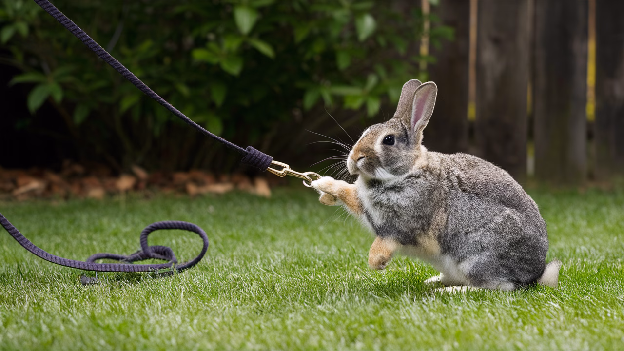 Rabbit resisting leash training Nervous rabbit resisting leash