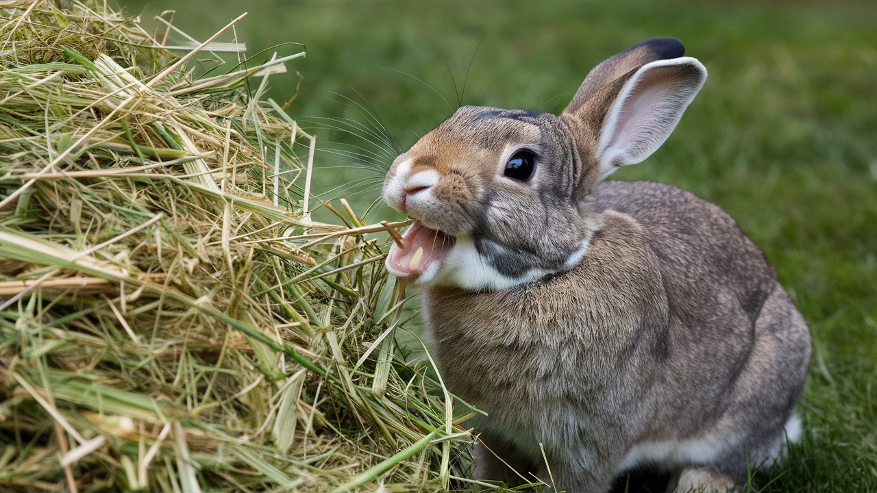 Rabbit Dental Health Hay Rabbit eating hay for dental health