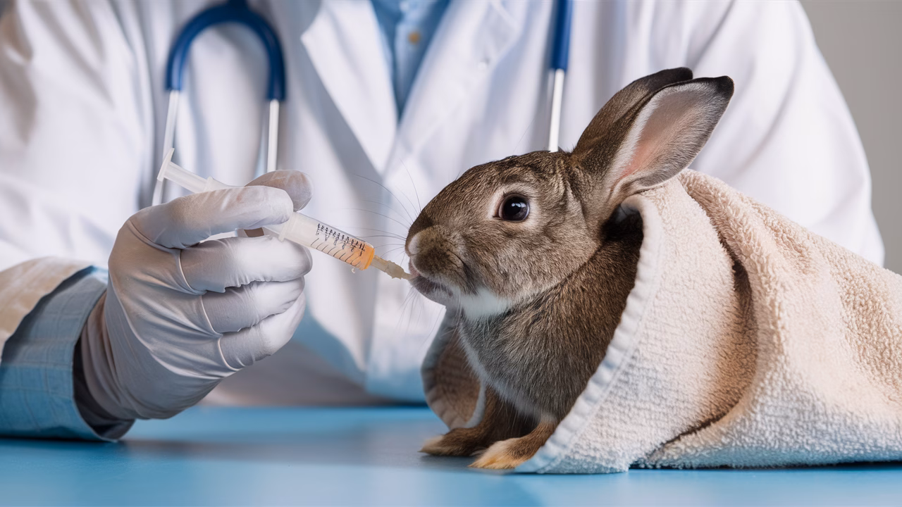 Feeding rabbit with syringe Feeding rabbit with syringe